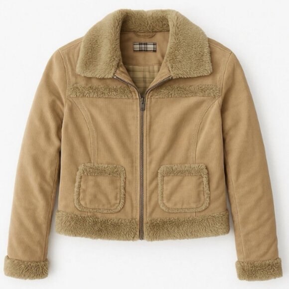 Twenty Twenty Corduroy Jacket Coat Women's Size 2XL Tan  Full Zip Faux Fur Trim - Picture 2 of 3